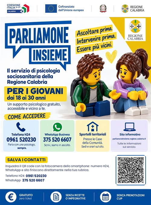 Progetto regionale Parliamone Insieme â€“ Avvio del servizio gratuito di supporto psicologico territoriale e online H24